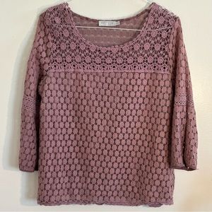 Solitaire Shirt Women Crochet Lace Sheer Lined Long Sleeve 1X Pink
